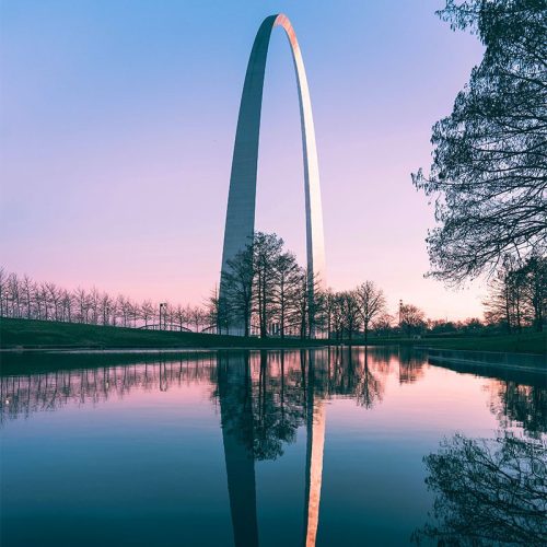 The reflection of a monument over a lake
