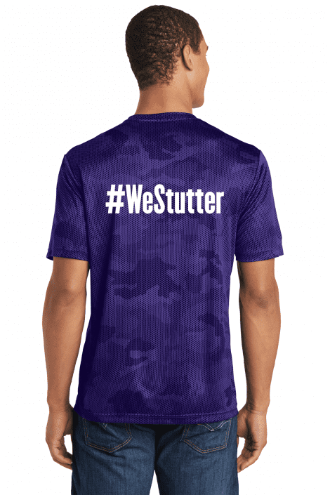 Rear view of a man wearing a Dont Tell Me to 'Slow Down' Sport-Tek Tee sports jersey with the hashtag "#westutter" printed in white across the back, standing with a slight leftward turn of the head.