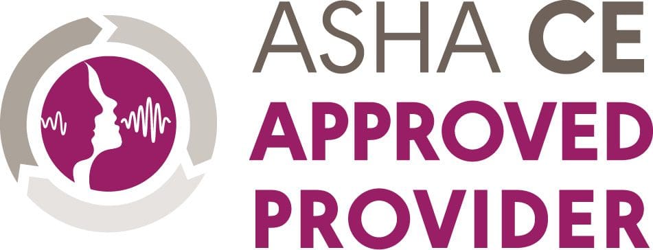Logo of asha ce approved provider featuring a circular emblem with a silhouette of a person's profile, resources, and "asha ce approved provider" text in purple and gray.