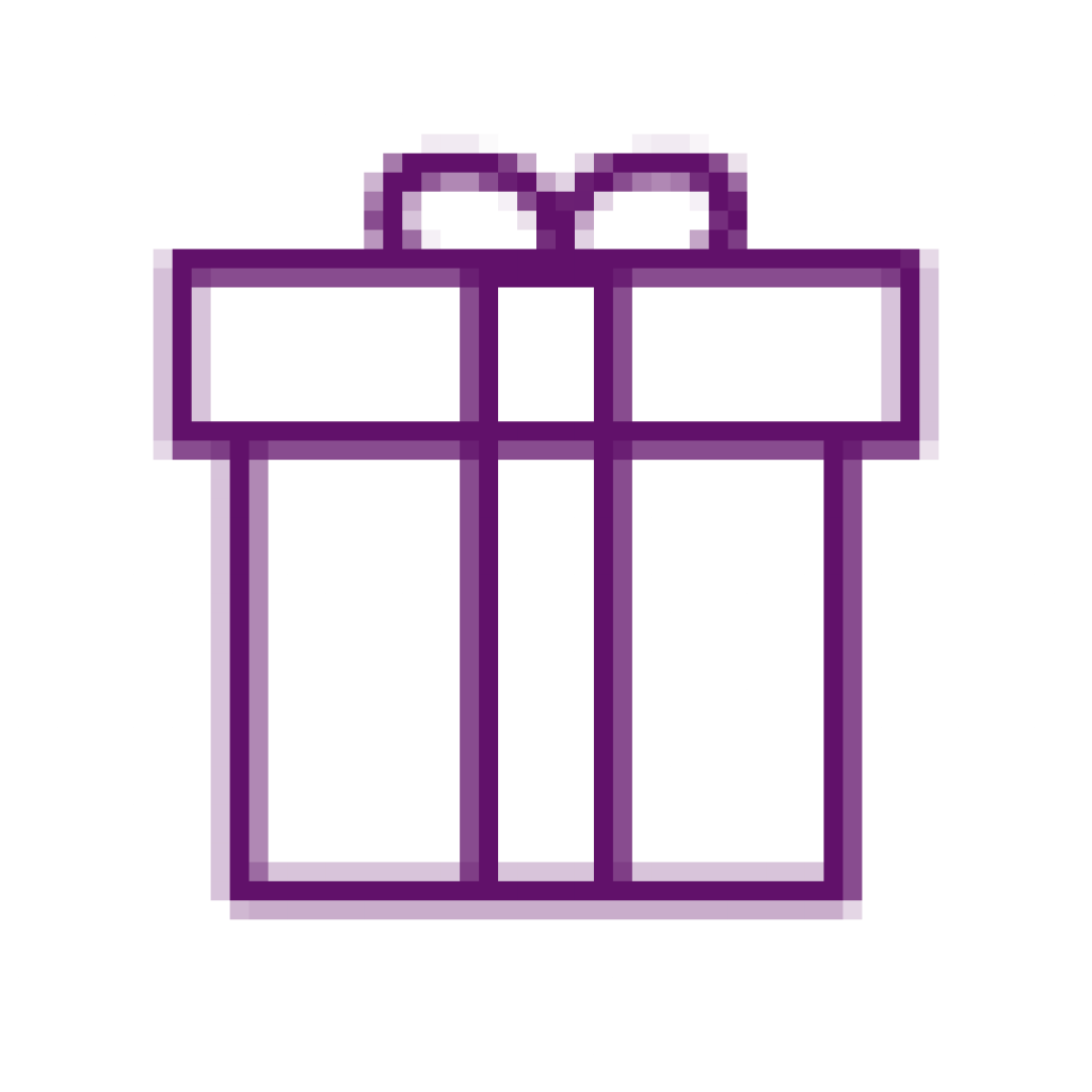 A simple icon of a purple gift box tied with a ribbon, depicted in a minimalist style for shop branding.