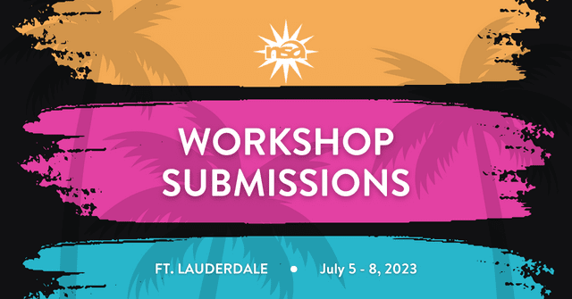 Promotional banner for an empowering workshop submission event in Fort Lauderdale, scheduled for July 5-8, 2023, featuring vibrant tropical colors and bold text.